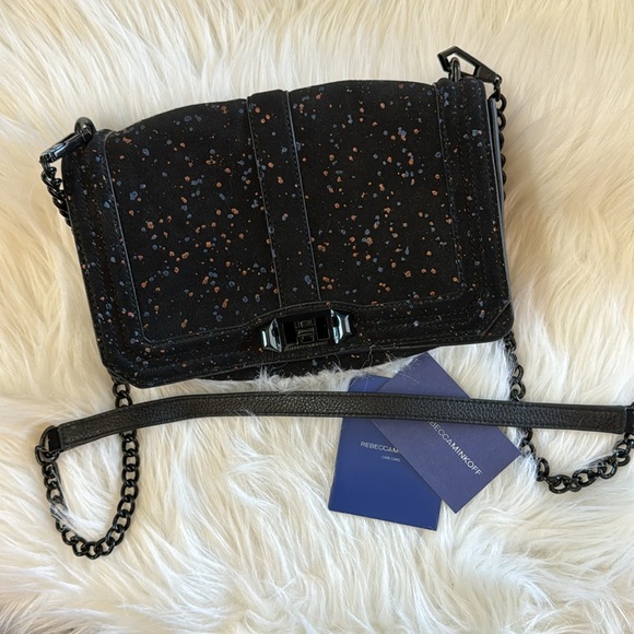 Rebecca Minkoff Love Crossbody In Black Splatter Suede - Picture 6 of 16